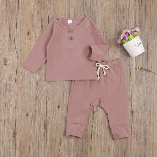 Autumn Infant Baby Girls Boys Clothes Sets Solid Long Sleeve Pullover Sweatshirt Tops Pants 2pcs 4 Colors