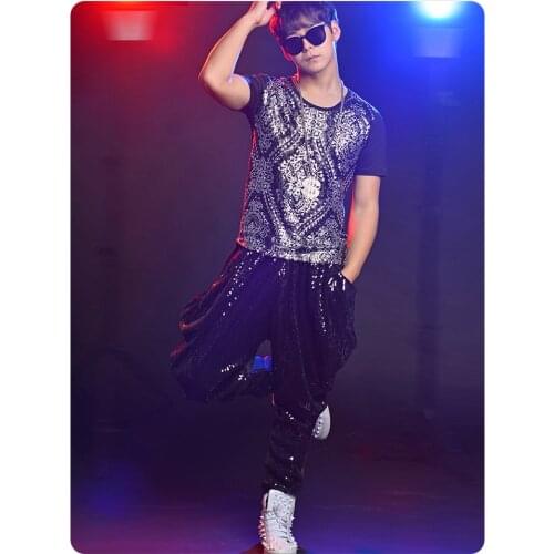 Bar nightclub DS costume male singer costume loose stage all-match bloomers sequined Harlan pants