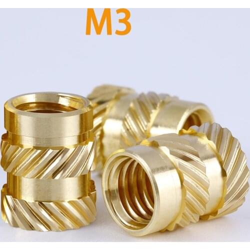 Brass Hot Melt Inset Nuts Heating Molding Copper Thread Inserts Nut SL-Type Double Twill Knurled Injection Brass Nut M3 100Pcs