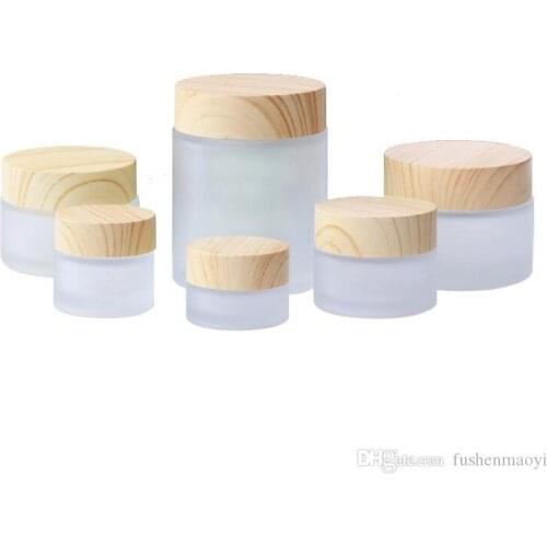 Frosted Glass Jar Cream Bottles Round Cosmetic Jars Hand Face Cream Bottle with Wood Grain Cap 5g-10g-15g-30g-50g-100g