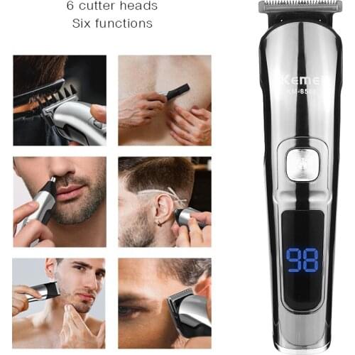 Kemei 6 In1 Multifunction Hair Clippers Men Professional Trimmer Precision Shaver Nose Body Grooming Hair Fishing Machine Set