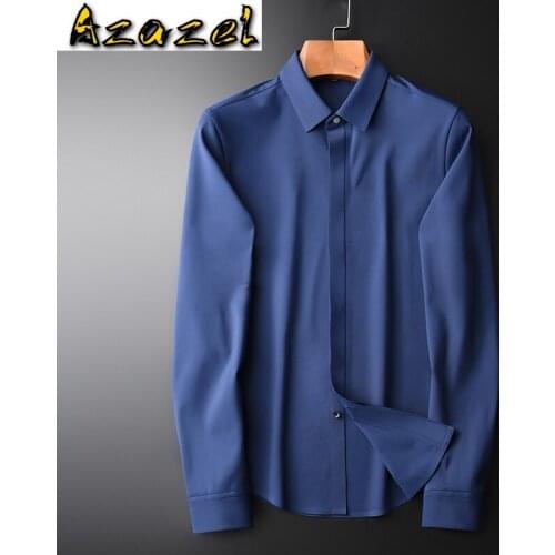 Azazel Dark Blue Male Shirts High Quality Long Sleeve Solid Color Mens Dress Shirts Plus Size 4xl Fashion Slim Casual Man Shirts
