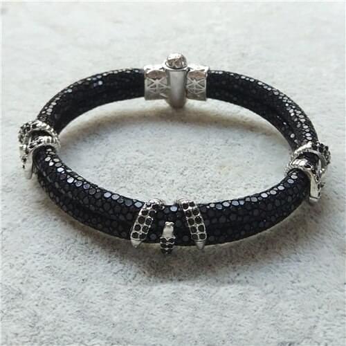BC Stainless Steel Bracelet 4mm Genuine Stingray Leather Bracelet With Real Claw Clasp Men Fit Watch
