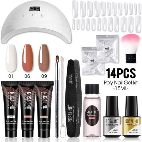 ROSALIND Gel Nail Kit With UV Lamp 15ml Poly UV Gel Extension Finger Nail Art Manicure Acryl Gel Semi Permanent Varnish Hybrid