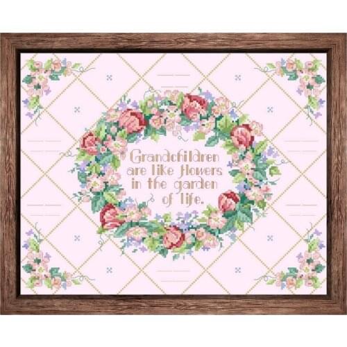 Our Grandchildren cross stitch package pink light green flower canvas 18ct 14ct 11ct cloth cotton thread embroidery DIY handmade