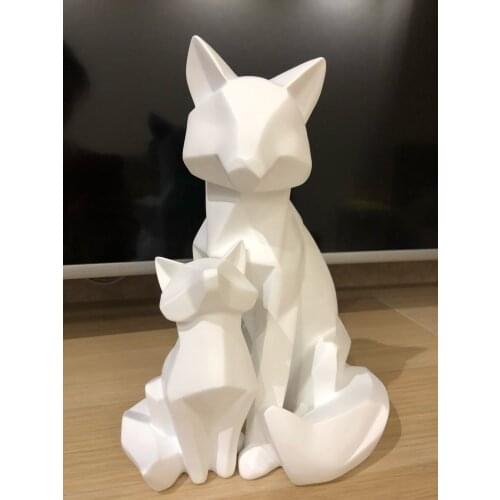 [New] 2pcs/lot 26cm Simple white abstract geometric Mother and son fox sculpture ornaments model home decorations Animal statues
