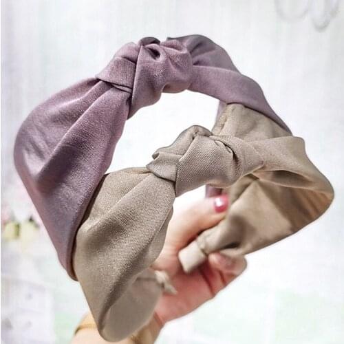 Korea High-Grade Pure Color Cloth Headwear Hair Band Web Celebrity Simple Joker Wide Edge Knot Headband