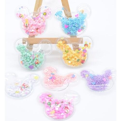 Wholesale 64Pcs 52*45mm Mouse Transparent PVC Filling Shake Sequin & Clay Appliques for DIY Headwear Hair Clips Accessories H44