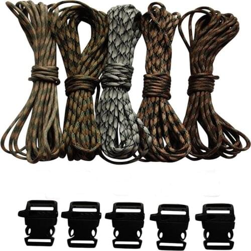 Paracord Bracelet Kit 100 Feet 550 Lb - Five Colors Each 20 Feet Paracord Crafting Kit Comes with 5 Black Side Release Buckles