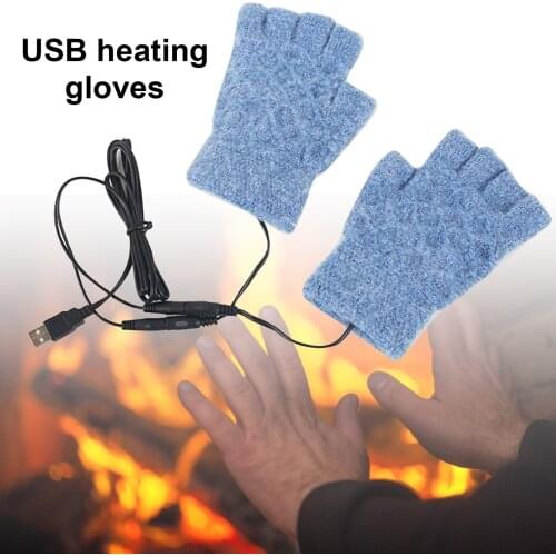 1 Pair Of Heating Gloves Women Men USB Heated Mitten Half Finger Winter Warm Knit Cotton Hand Gloves For Outdoor Cycling
