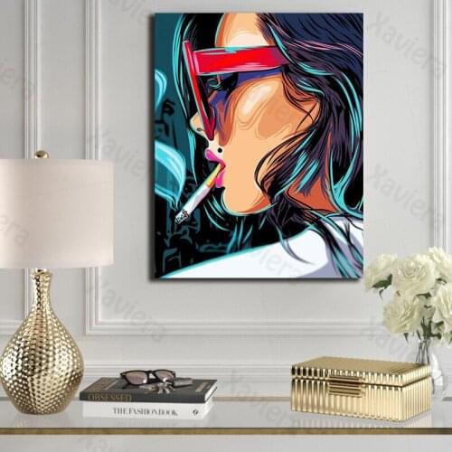 Modern Fashion Girl Portrait Canvas Painting Smoking Sexy Lady Wall Art Posters and Prints Home Decoration Living Room Picture