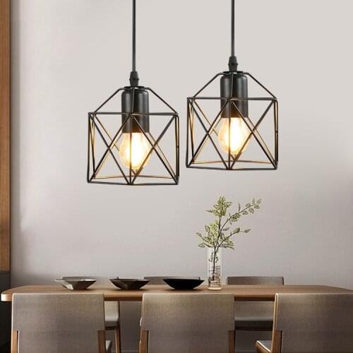 Modern Nordic Pendant Lights Iron Minimalist Vintage Loft Cage Pyramid Pendant Lamp Metal Hanging Lamp Parlor Indoor E27 Led