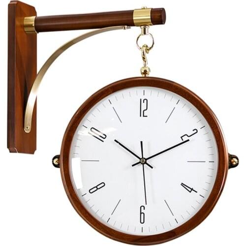 Modern Luxury Wall Clock Wooden Double Face Living Room Home Decoration Creative Nordic Fashion Mute Wood Copper Clock Large