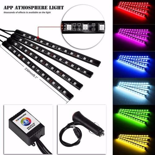 Auto LED RGB Interior Atmosphere Strip Light Decorative Foot Lamp With USB Wireless Remote Music Control Multiple Modes For Car