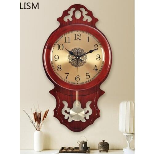 Mechanism with Pendulum Retro Vintage Round Wall Clock Vintage Retro Antique Living Room Modern Design Metal Horloge Digitale
