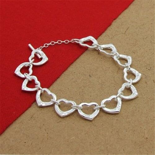 High Quality 925 Sterling Silver Bracelet Cute Heart Chain Bracelet For Woman Party Charm Jewelry Gift