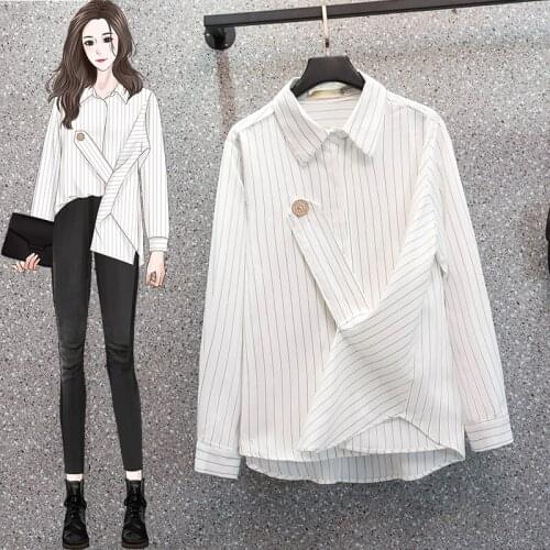 Black White Striped Long Sleeved Plus Size Korean Autumn Elegant Fashion Blouses And Tops WomenS Oversize Shirt Clothing 2021