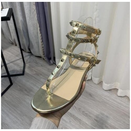 Rivets T-strap Women Sandals flats Flats Shoes Ladies Summer Holiday Beach