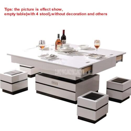 3in1 Multifunctional Living Room Lifting Liftable Combination Table Set Can Be Using As Dining/Computer/Tea Table With 4x Stool