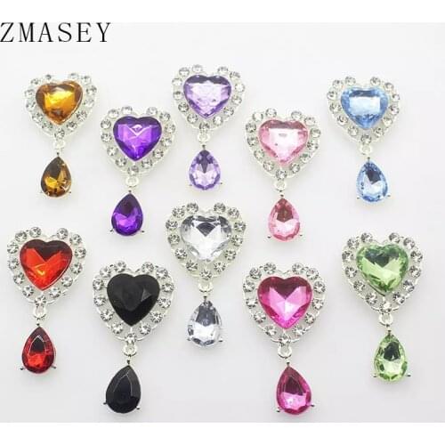 5Pcs45*25MM Heart-shaped Acrylic Rhinestone Pendant Wedding Decoration Button Metal Hair Ornament Bow DIY Jewelry Accessories