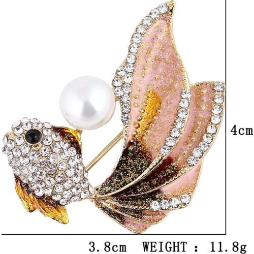 Dress Accessories Gift Summer Style Fashion Jewelry Enamel Animal Brooch Pin Fish Brooches For Women Rhinestone