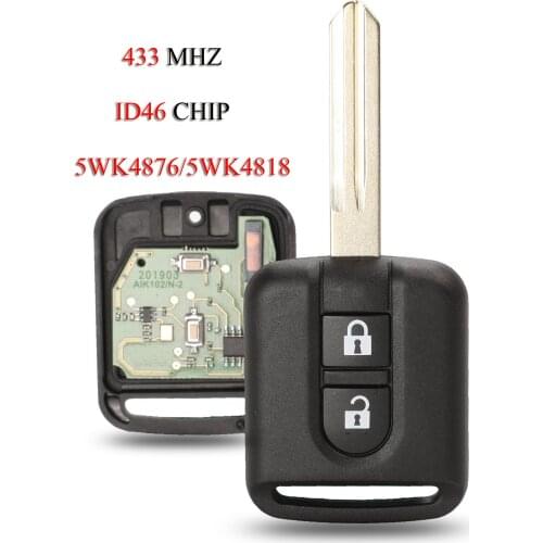 Kutery Remote Car Key For Nissan Elgrand X-TRAIL Qashqai Navara Micra Note NV200 2Buttons 433Mhz ID46 Chip 5WK4876/5WK4818