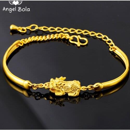 Feng Shui Golden Pixiu Town House Unisex Single Pixius Bracelet Lucky Fortune Healthy Wealth Auspicious Charm Jewelry