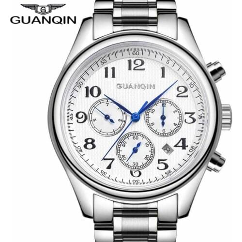 GUANQIN Automatic Mens Watches Week Month Date Fashion Mechanical Watch Men Top Brand Luxury Clock Better Gift Wristwatch