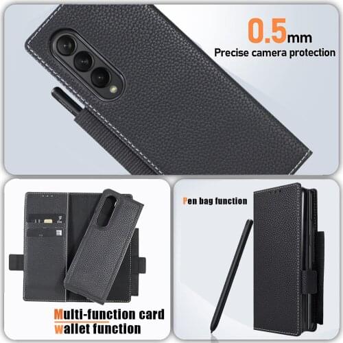 For Samsung Galaxy Z Fold 3 Case with S Pen Holder Premium leather Wallet Built-in Stylus Slot Cover 2-in-1 Magnetic Detachable