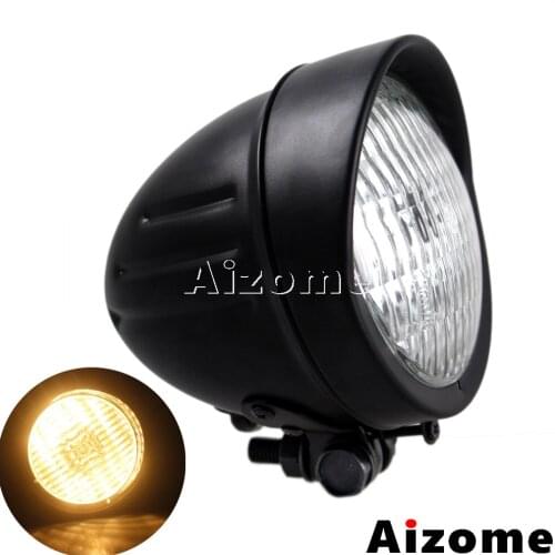 Black Motorcycle Visor Bullet Headlight H4 Lamp 4.5" Headlamp Emark For Harley Cafe Racer Bobber Chopper Custom