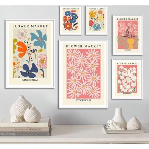 Flower Market Colorful Retro Canvas Painting Abstract Art Poster Nordic Print Indie Pop Wall Picture for Living Room Decoration