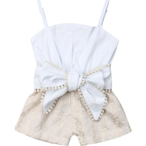 Newborn Kid Baby Girl Lace Sling Openwork Bow Rompers Tops Summer Clothes Set Openwork Bow Rompers Top Summer Clothes