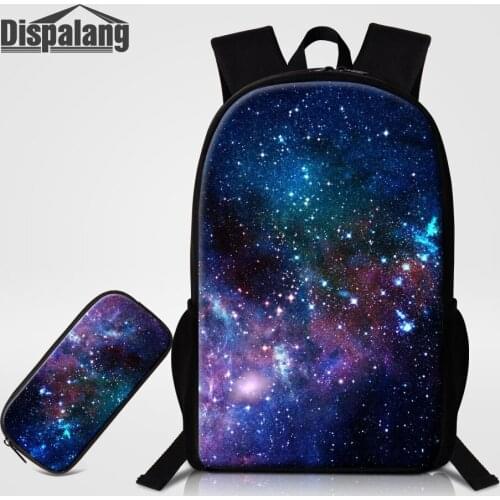 Dispalang 2 PCS/Set Fashion School Backpack Pencil Case For Primary Students Oxford Children Bookbag Galaxy Printed Mochila Pack