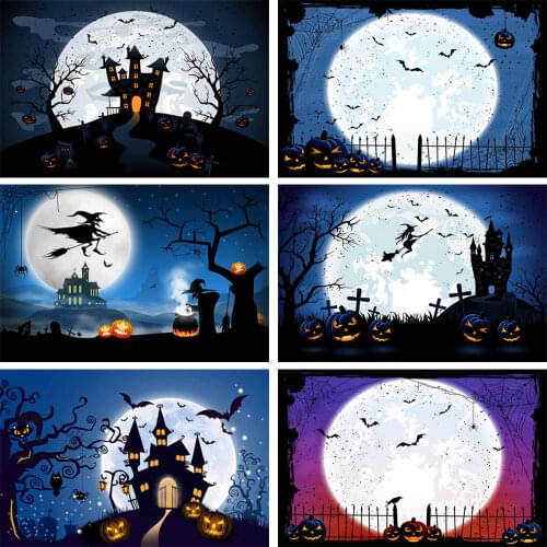 Happy Halloween Photography Background Scary Pumpkin Big Moon Haunted House Child Birthday Portrait Party Backdrop Photo Studio