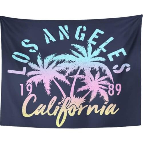 Tapestry Aloha Vintage Tropical Graphic Summer Palm Trees Lettering ' Los Angeles California Beach Tapestries Wall Hanging