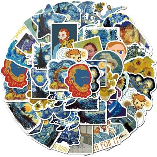 Oil painting stickers 40pcs Van Gogh works sunflower oil painting graffiti stickers suitcase laptop guitar stickers 7