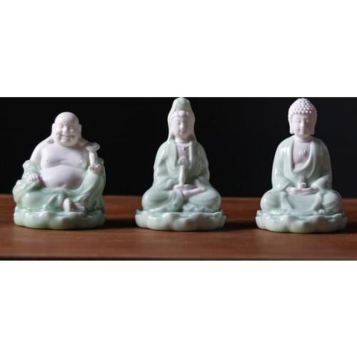 Maitreya Guanyin Tathagata Chinese Traditional Buddha Statue Cyan-blue Home Decor Room Decoration Car Accessories Desk Vintage