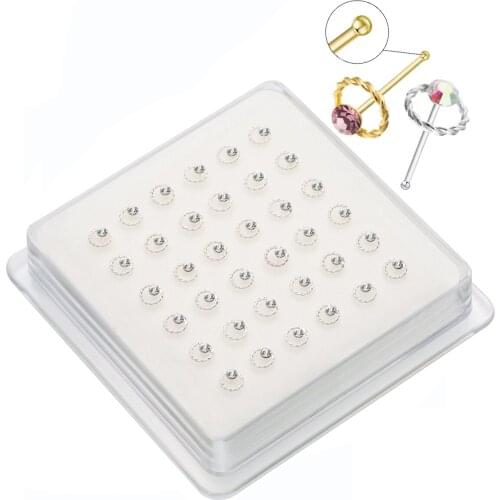 2021 New Design 36Pcs/Set Sterling Silver Twist Shape Nose Ring Nose Piercing Stud Handmade Fashion Body Jewelry Party Argolla