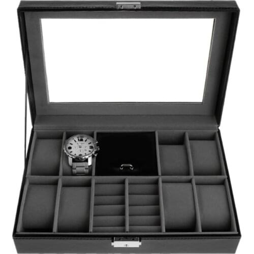 Jewelry Display Container Watch 8+2 Slots Grids For Ring Ear Stud Earrings Watches Storage Organizer Faux Leather High Luxury