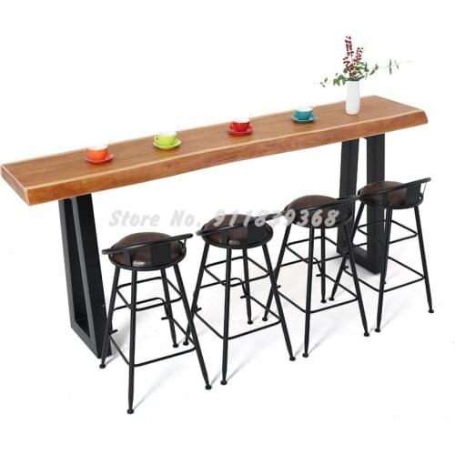 Wrought iron solid wood wall bar table home narrow table dining room sofa high table partition cabinet long table and chair comb