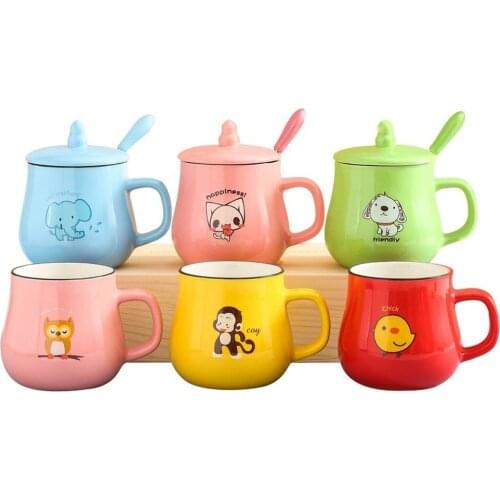 One Product Dropshipping Cartoon Animal Mug with Lid Spoon Creative Gift Custom Large Capacity Ceramic Cup Gift Set
