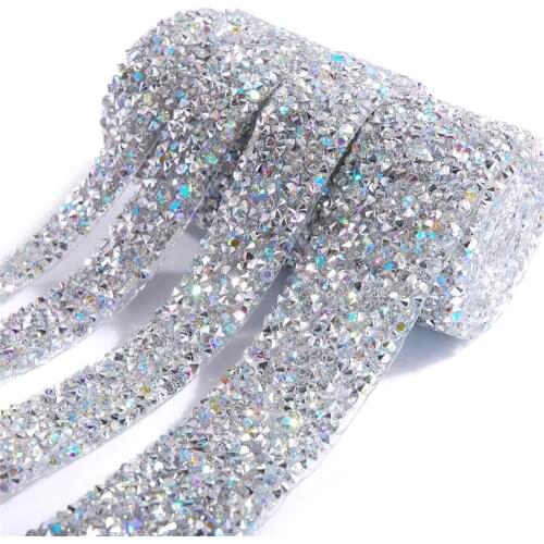 1 yard Crystal AB Gem Ribbon Rhinestones Trim Iron on Appliques Wedding Dress Car Jewelry DIY Decoration Hotfix Tape