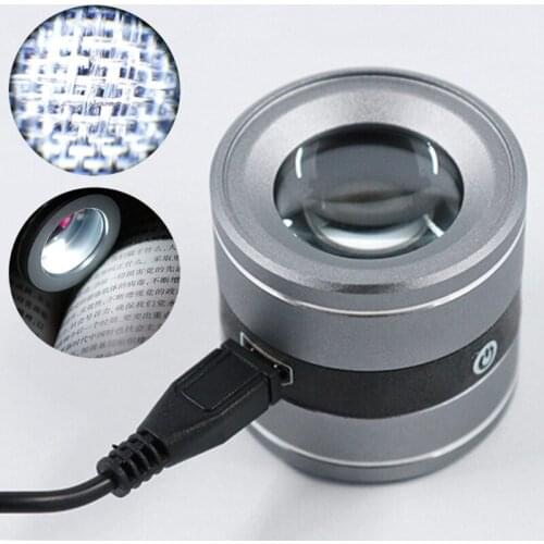 10X Full Metal Magnifying Glass USB Charging Lens Loupe Magnifier With Scale Mini Magnifier Handheld Coin Stamps Jewelry 85DA