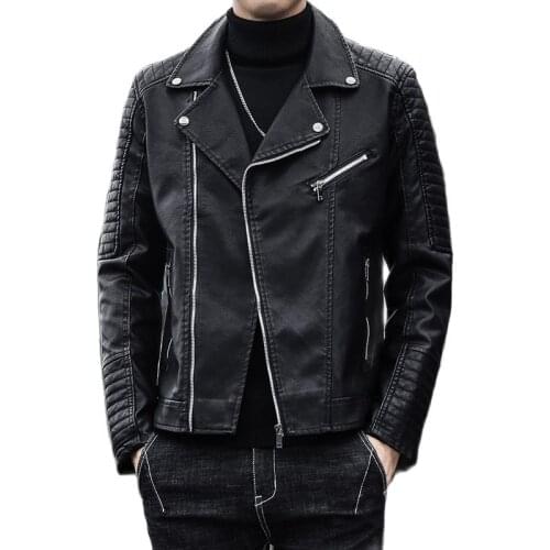 Spring Autumn Korean Mens Business Leather Coat Lapel PU Leather Coat Fashion Jacket Motorcycle Slim Mens Casual Leather Coat