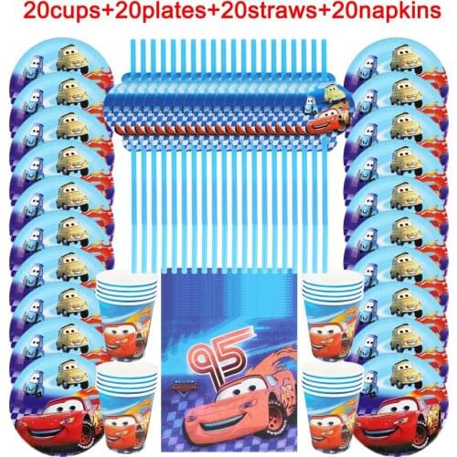 Cartoon Disney Cars Theme 80Pcs Family Party Disposable Tableware Sets Kids Birthday Party Paper Cup+Plate+Napkin+Straw Supplies