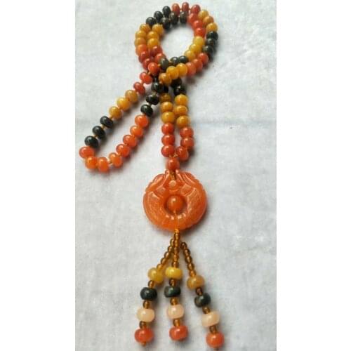 Nature multicolour Jade Carven shrimp Pendant Amulet Mala Bead Necklade Ornaments