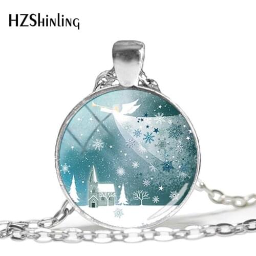 2018 New Snow Angel Necklace Christmas Angels Pendant Round Glass Cabochon Jewelry Art Hand Craft Necklaces HZ1
