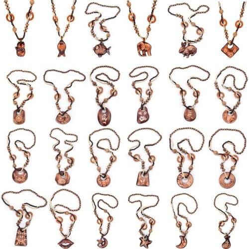 2020 New Sunflower Bohemia Ethnic Necklace & Pendant Beads Jewelry Vintage Statement Long Necklace Women Handmade Wood Jewelry