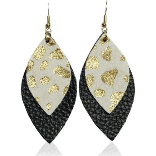 2020 new Double leather horse hair leaf drop earrings for women