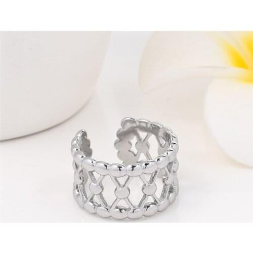 New Stainless Steel Couple Ring Wide Cross Adjustable Open Rings for Women Men Statement Crystal Silver Color Jewellery Gifts